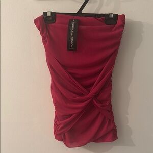 Le Chateau Pink Ruched Tie Front Mini Pencil Top